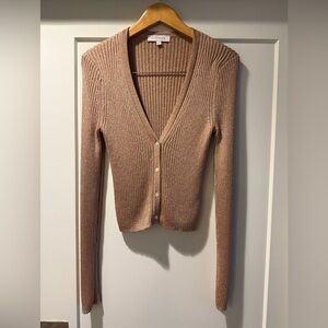 INTERMIX Gold Ribbed V-Neck Sweater Size M